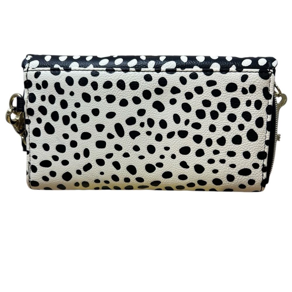 BETSEY JOHNSON clutch wristlet wallet, black white polkadot, green bow with lock - Picture 4 of 9